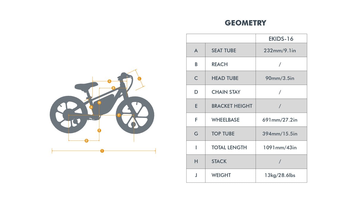 Eunorau EKIDS16 1.0 manufacturer geometry diagram