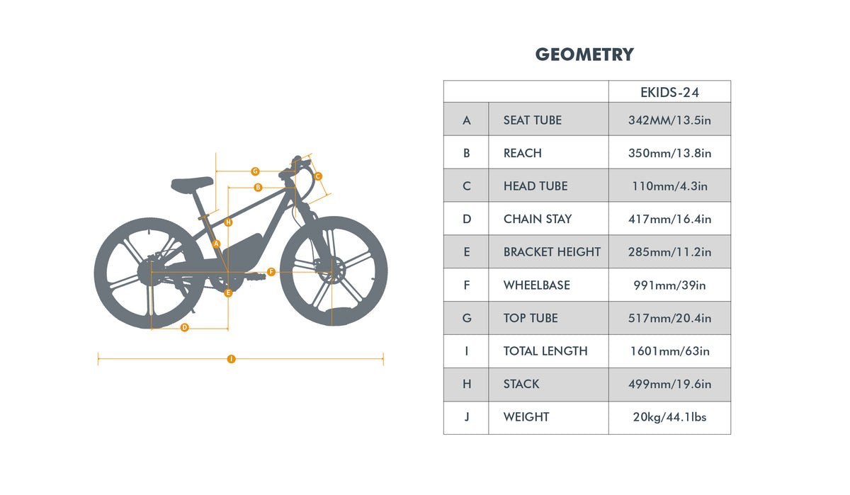 Eunorau EKIDS24 1.0 manufacturer geometry diagram
