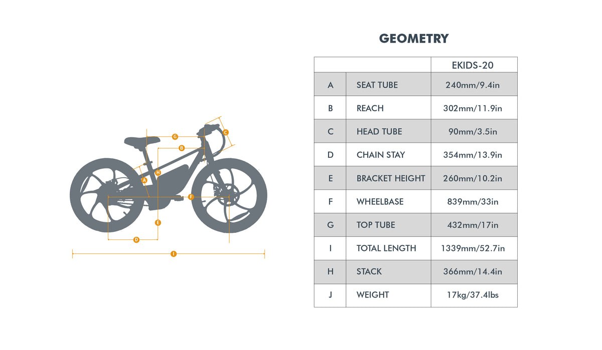 Eunorau EKIDS20 1.0 manufacturer geometry diagram